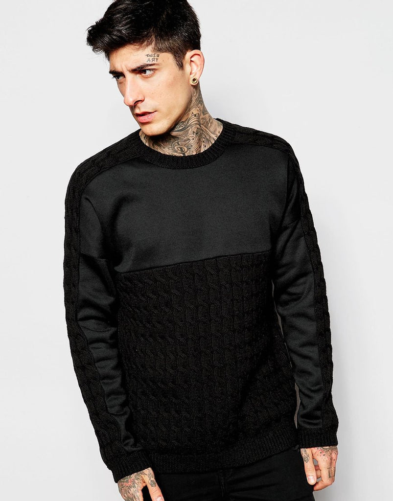 Cable Knit Jumper with Sweat Panel