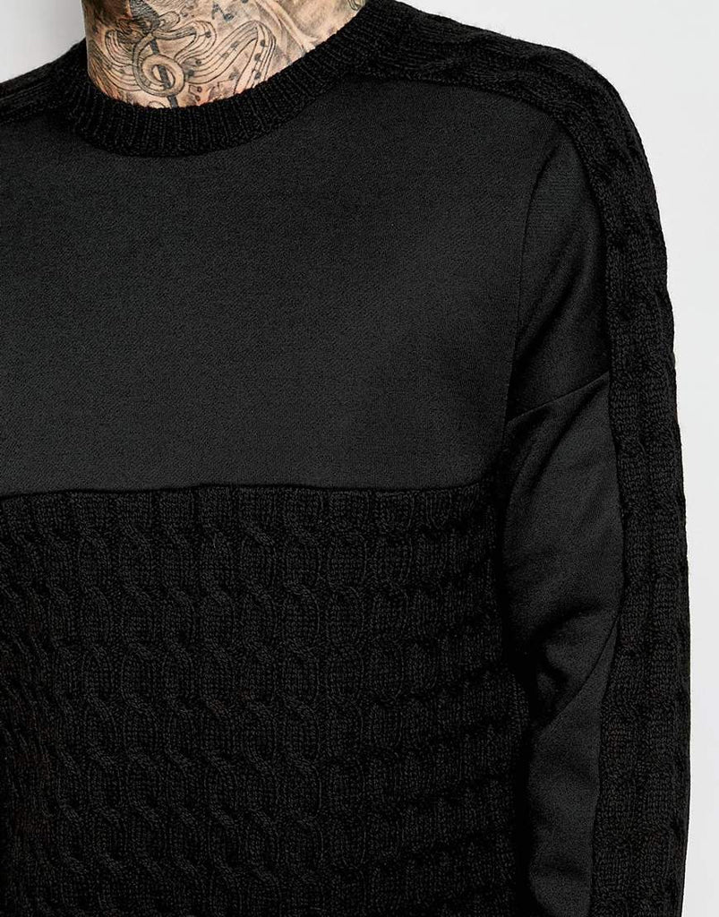 Cable Knit Jumper with Sweat Panel