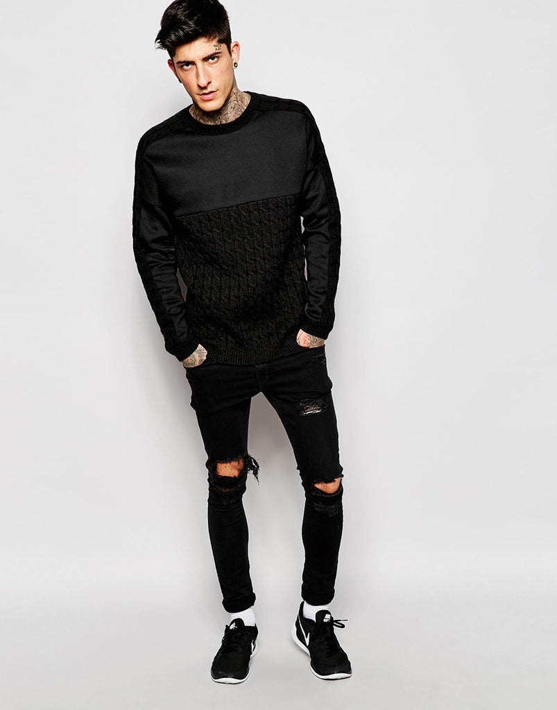 Cable Knit Jumper with Sweat Panel